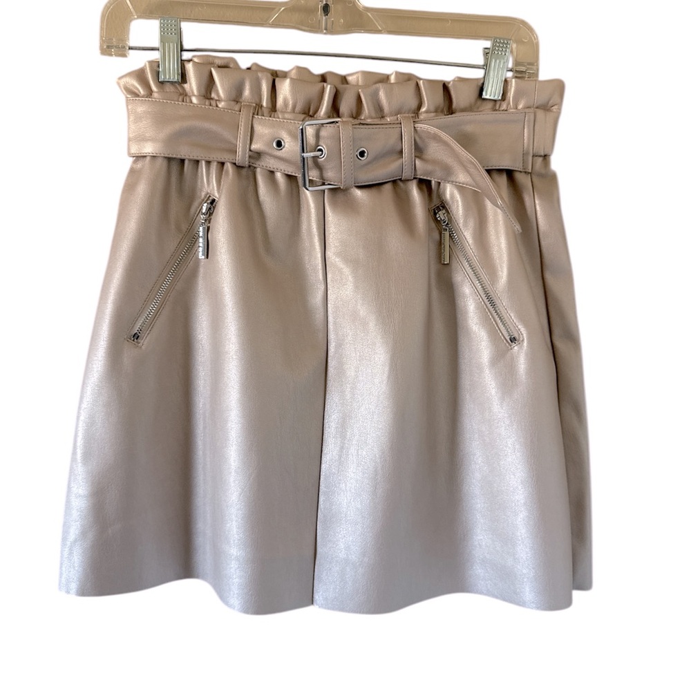 Marc New York Metallic Rose Gold Belted Faux Leather Mini Skirt XS NEW